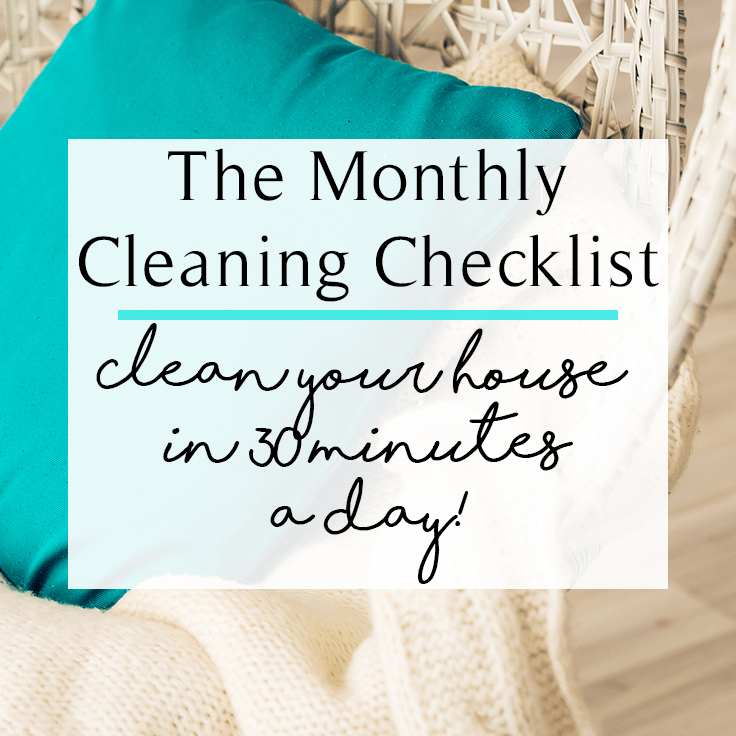 Having trouble keeping your house clean? This daily, weekly, and monthly cleaning schedule will help you clean house in 30 minutes a day. It's great for a working mom or busy professional. Plus, a free printable monthly cleaning checklist!